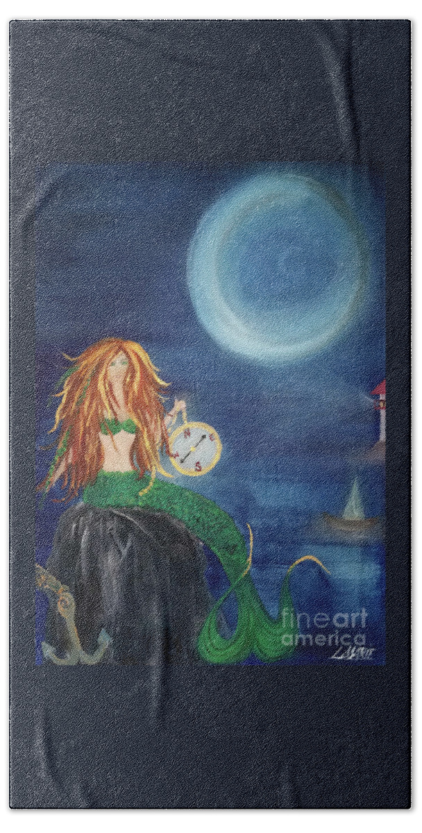 Mermaid Hand Towel featuring the painting Compass Mermaid by Artist Linda Marie
