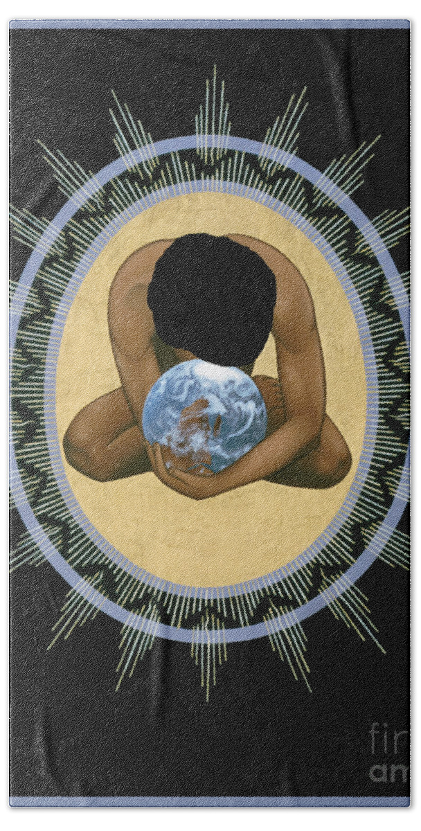 Compassion Mandala Bath Towel featuring the painting Compassion Mandala - RLCMM by Br Robert Lentz OFM