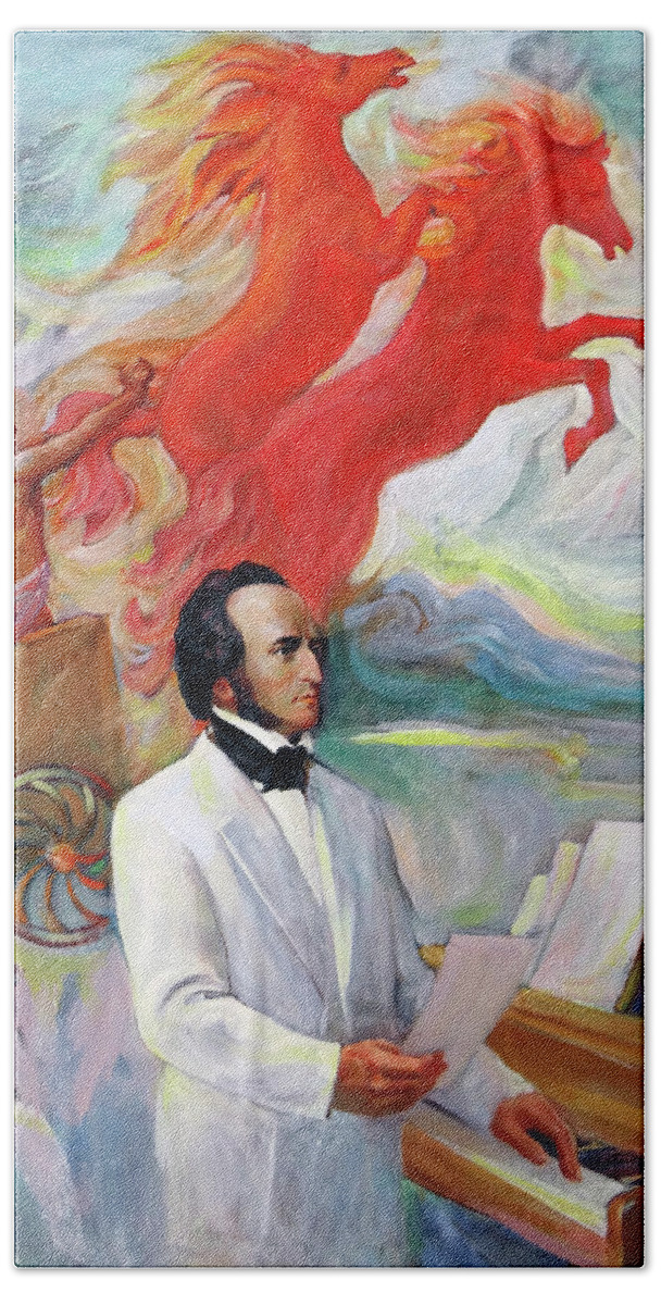 Mendelssohn Bath Towel featuring the painting Composer Felix Mendelssohn by Svitozar Nenyuk