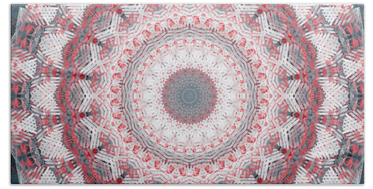 Concrete Bath Towel featuring the painting Concrete and Red Mandala- Abstract Art by Linda Woods by Linda Woods