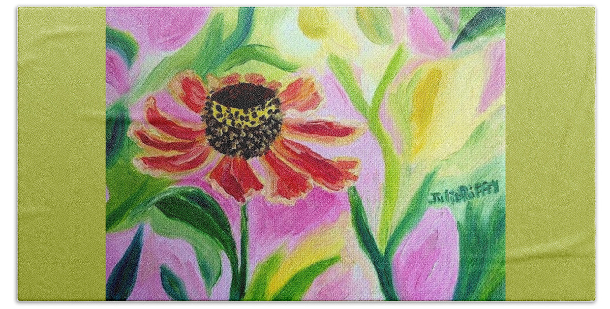 Cone Flower Hand Towel featuring the painting Coneflower by Julie Brugh Riffey