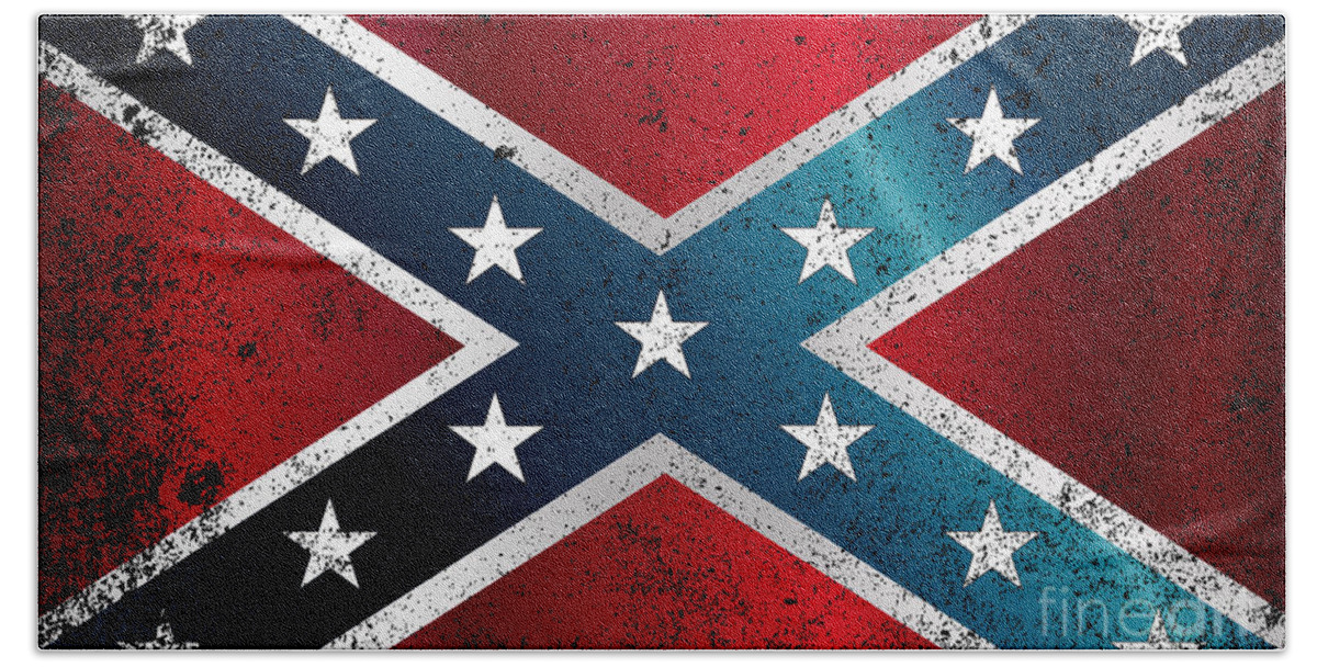 Flag Hand Towel featuring the digital art Confederate Civil War Flag Grunge by Bigalbaloo Stock