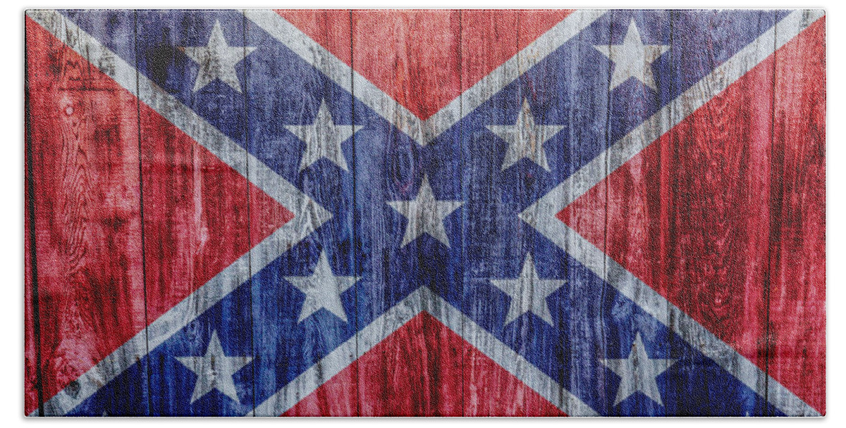 Confederate Flag On Wood Bath Towel featuring the digital art Confederate Flag On Wood by Randy Steele