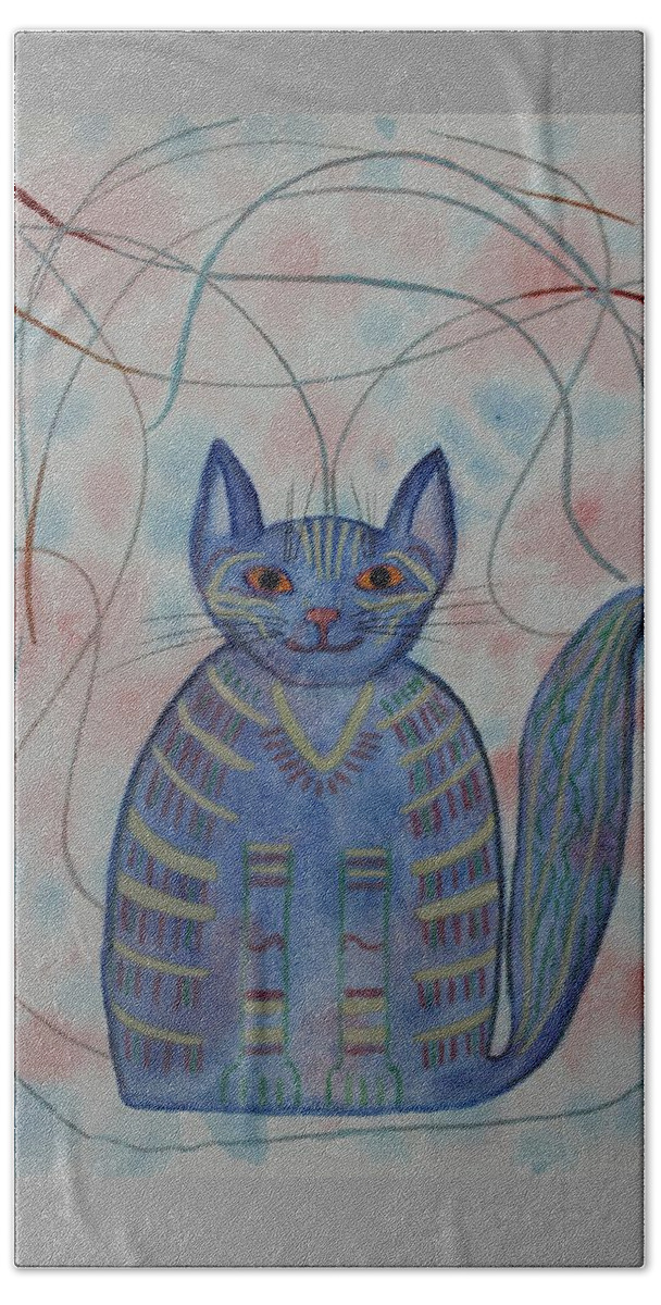 Vera Smith Bath Towel featuring the painting Connection Cat by Vera Smith