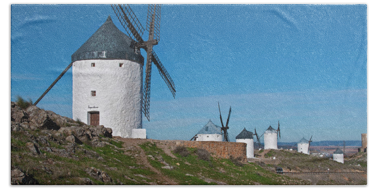 Windmill Hand Towel featuring the photograph Consuegra Windmills - Spain by Denise Strahm