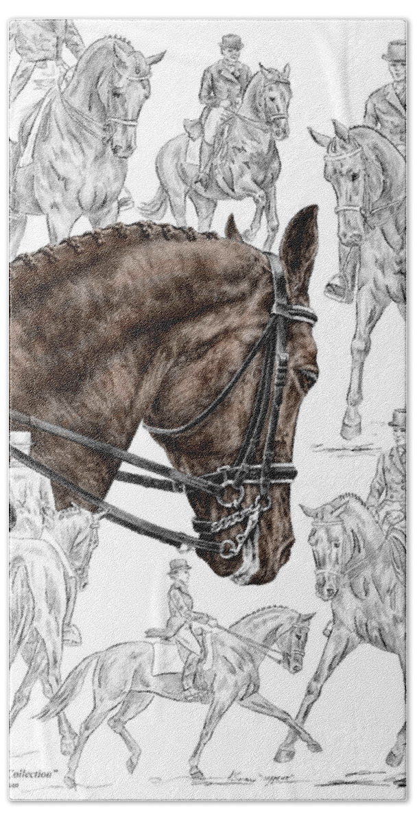 Dressage Hand Towel featuring the drawing Contemplating Collection - Dressage Horse Print color tinted by Kelli Swan