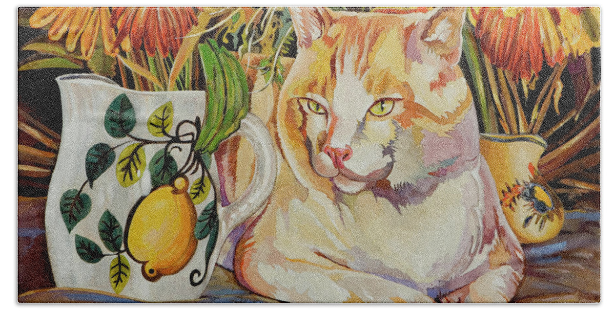 Feline Art Hand Towel featuring the painting Contentment by Bob Coonts