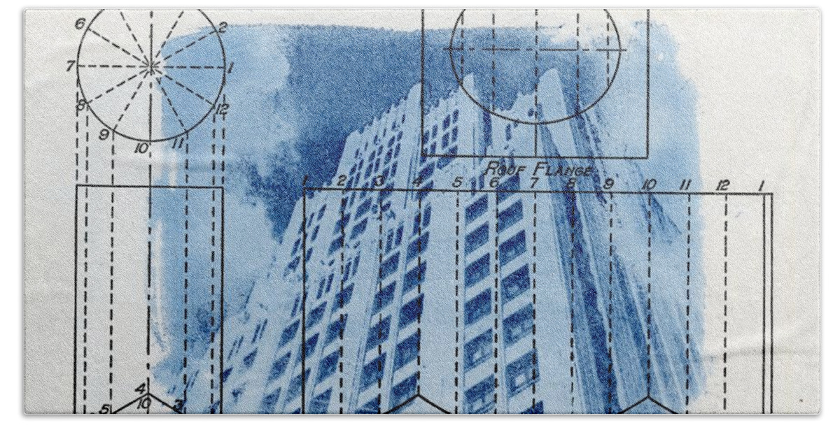 Cyanotype Hand Towel featuring the photograph Continental Life Building cyanotype blueprint architecture by Jane Linders