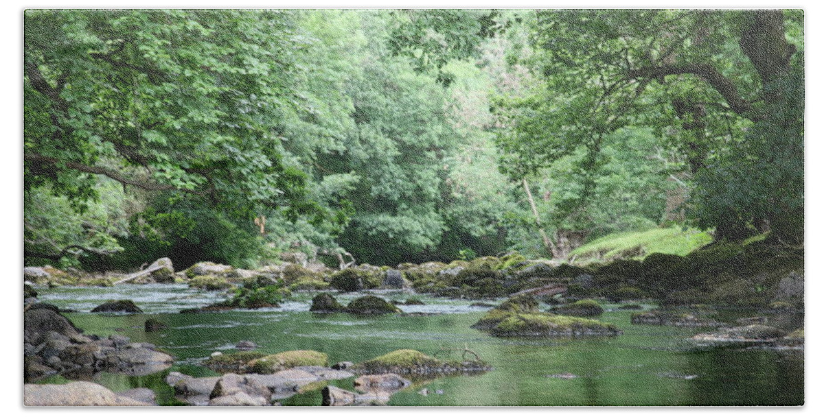 Rivers Hand Towel featuring the photograph Conwy river near Betws y coed. by Christopher Rowlands