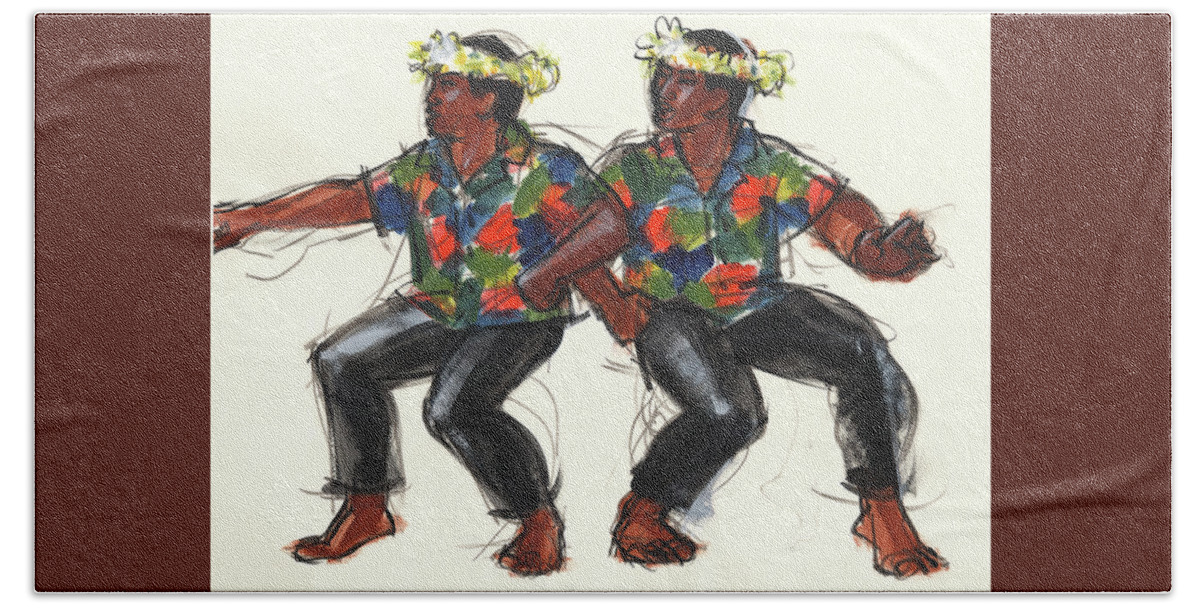 Dance Bath Towel featuring the painting Cook Islands Ute Dancers by Judith Kunzle