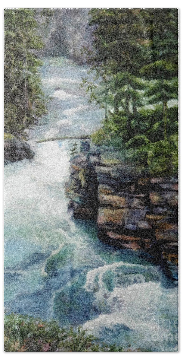 Nancy Charbeneau Hand Towel featuring the painting Cool River by Nancy Charbeneau