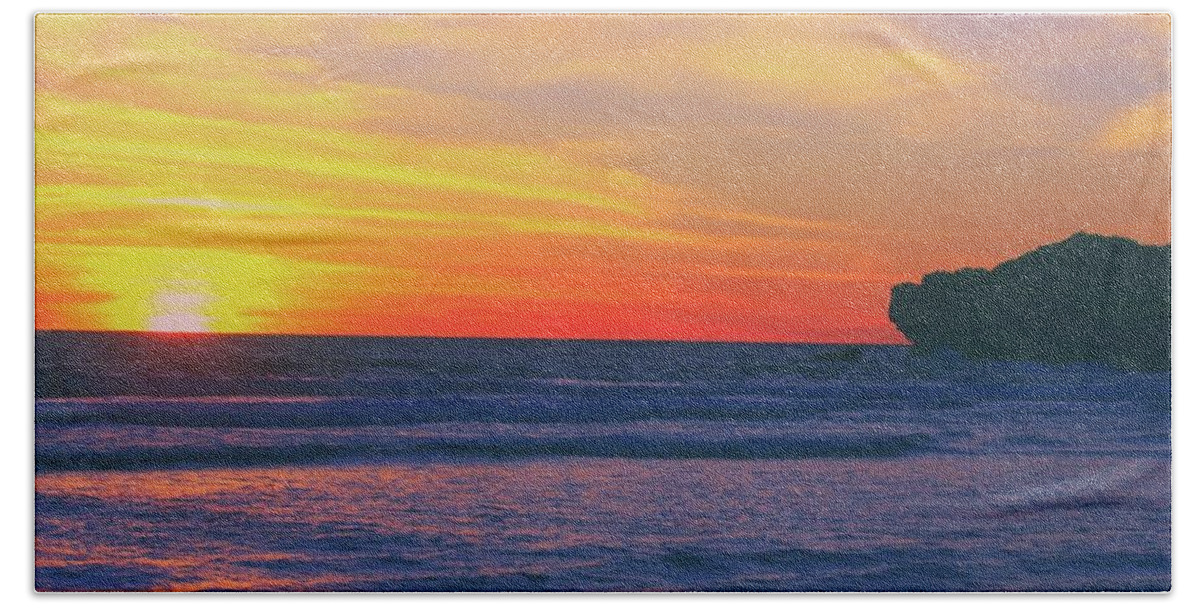  Hand Towel featuring the photograph Cool sunset in Sundak beach by Herlan Perisa