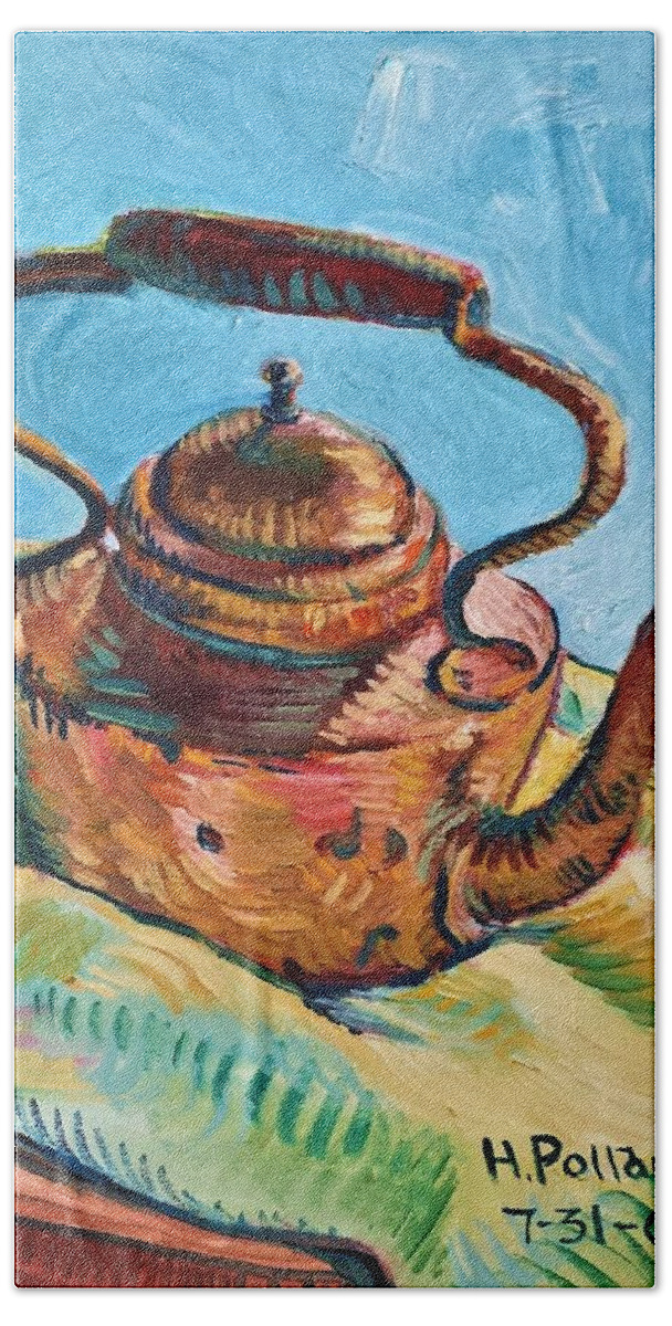 Kitchen Picture--still Life With Copper Teapot Hand Towel featuring the painting Copper Teapot by Herschel Pollard