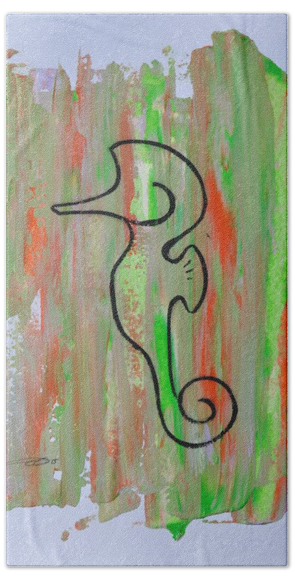 Seahorse Hand Towel featuring the painting Copycat seahorse 01/30 by Eduard Meinema