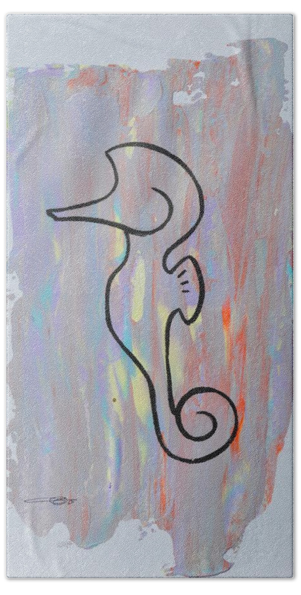Seahorse Hand Towel featuring the painting Copycat seahorse 02/30 by Eduard Meinema