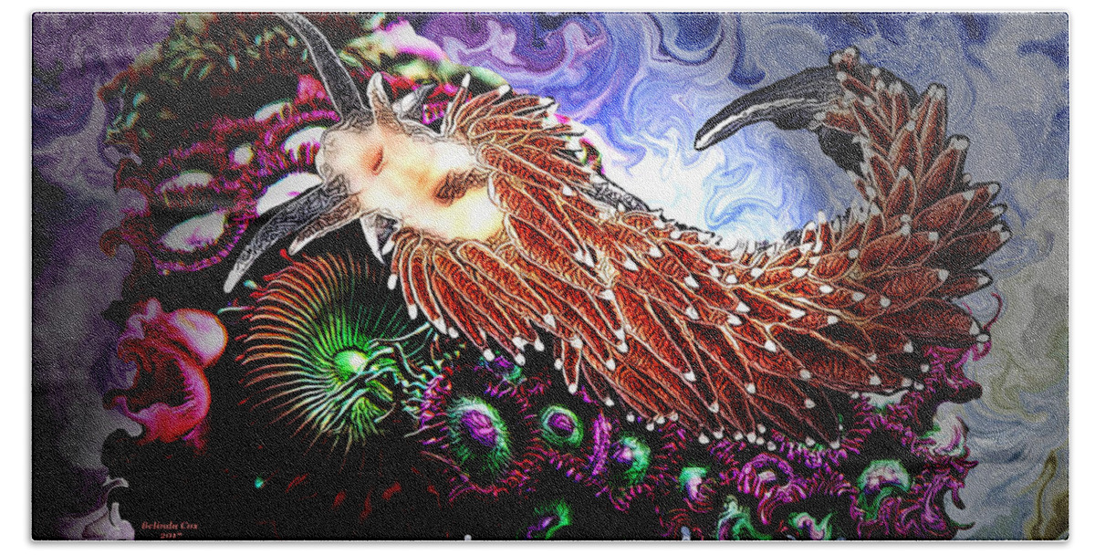 Digital Art Bath Towel featuring the digital art Coral and a Deep Sea Creature by Artful Oasis