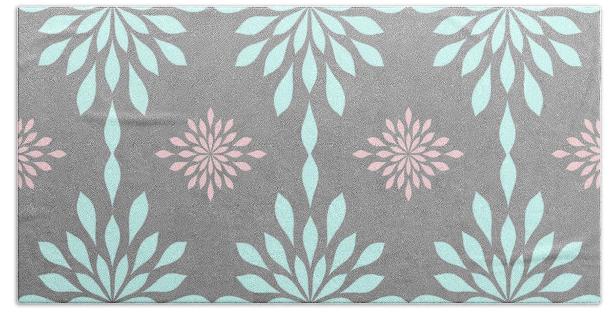 Coral Bath Towel featuring the digital art Coral and Turquoise Gray by Inspired Arts
