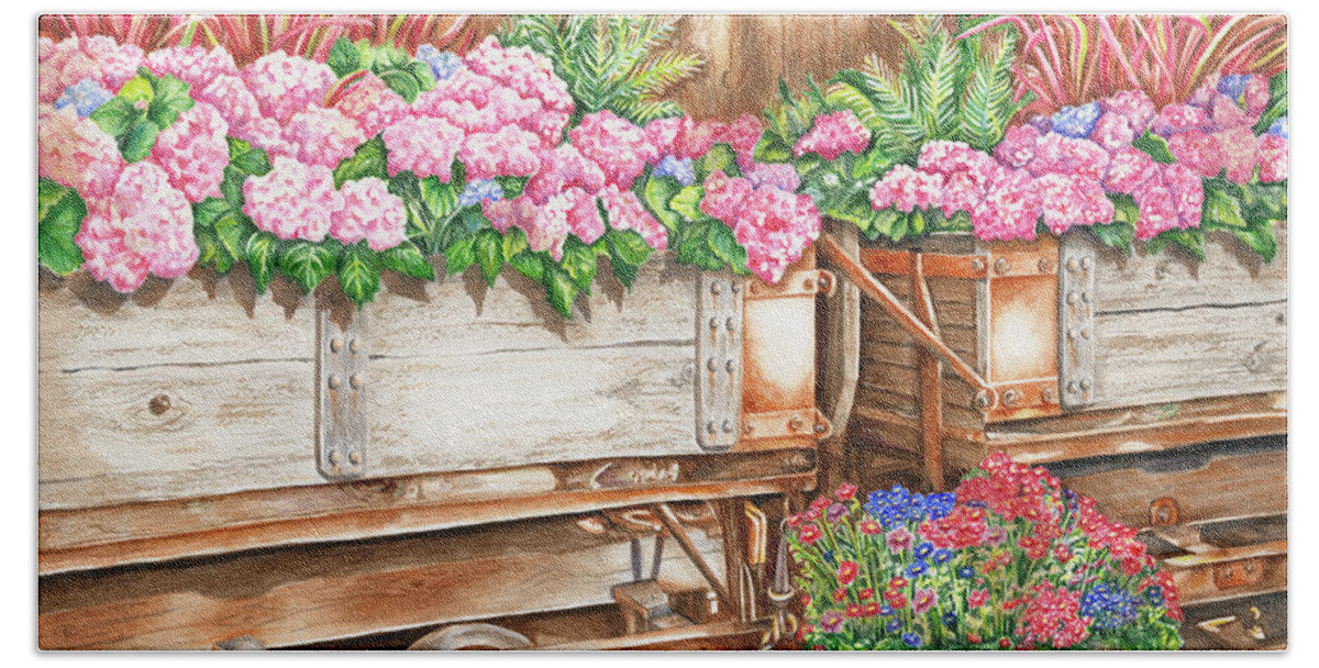 Western Floral Bath Towel featuring the painting Cordelia's Train by Lori Taylor