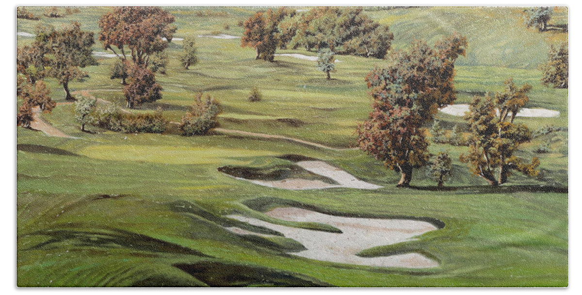 Golf Hand Towel featuring the painting Cordevalle golf course by Guido Borelli