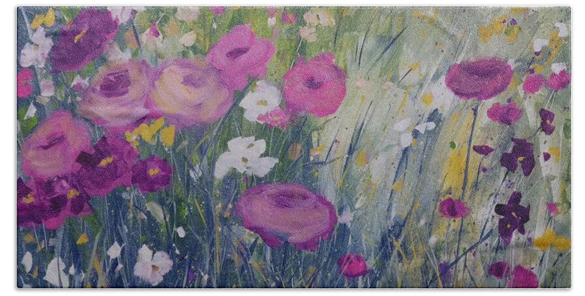Flowers Hand Towel featuring the painting Corner Garden by Terri Einer