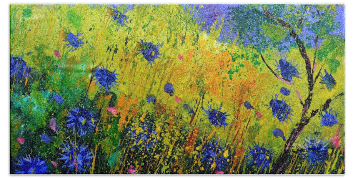 Flowers Bath Sheet featuring the painting Cornflowers 558180 by Pol Ledent