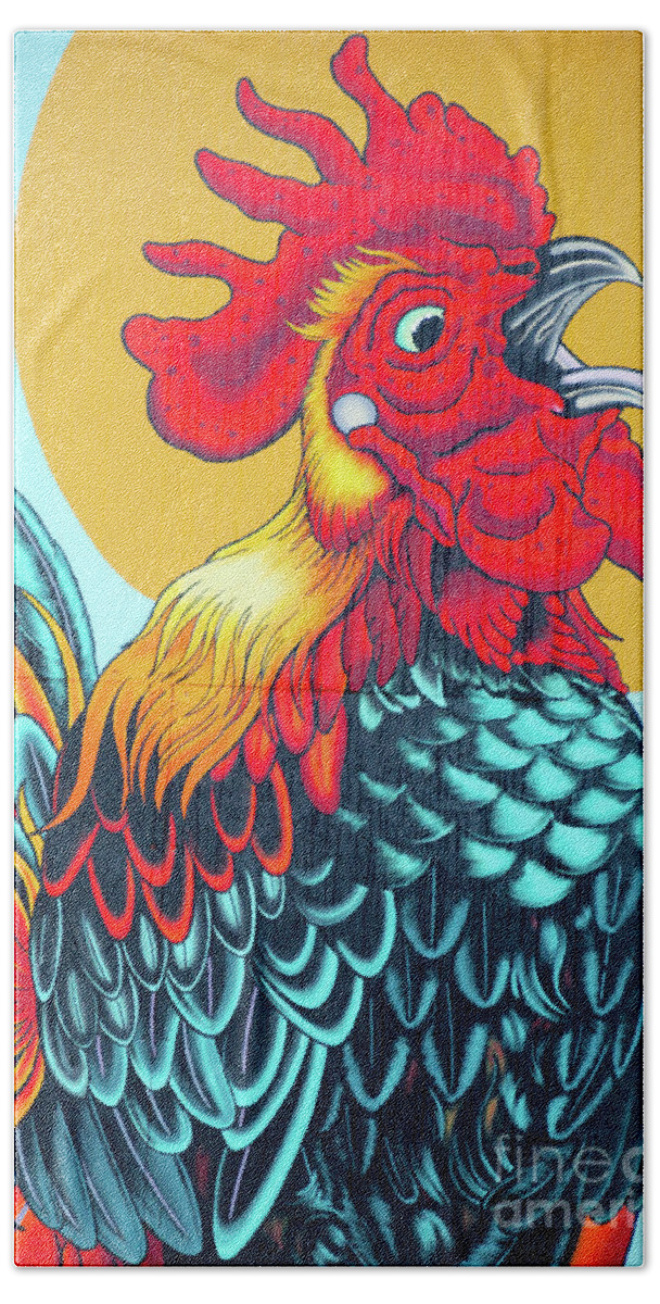 This Beautiful Rooster Mural Adorns An Outside Wall Of The House Of Rock In Downtown Corpus Christi. The Artist Is Chris Lain Bath Sheet featuring the photograph Corpus Doodle Do by Ken Williams