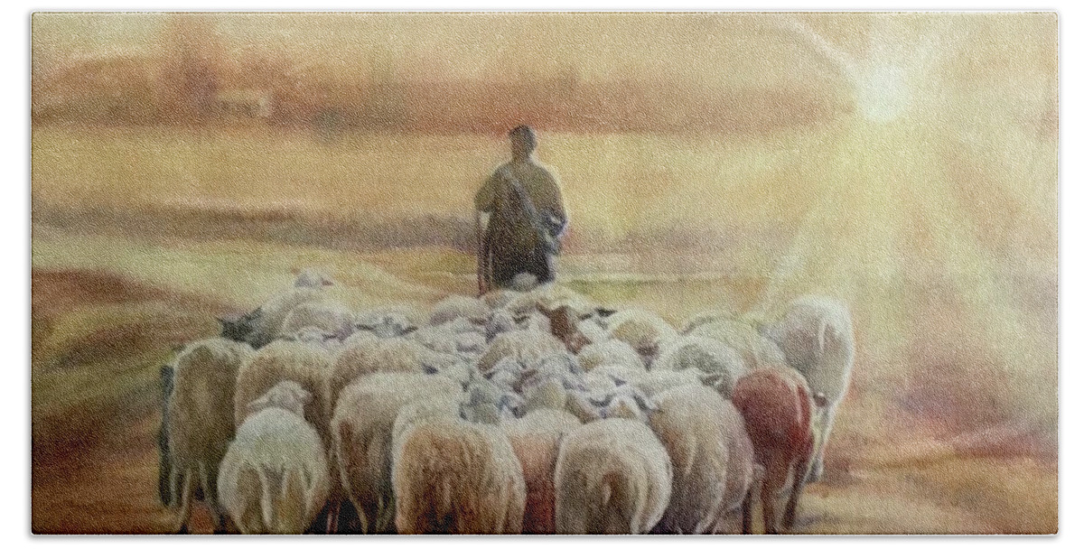 Mouton Bath Towel featuring the painting Correze by Francoise Chauray