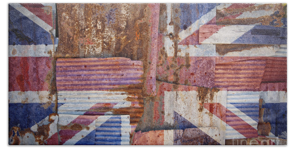 United Bath Towel featuring the photograph Corrugated Iron United Kingdom Flag by Antony McAulay