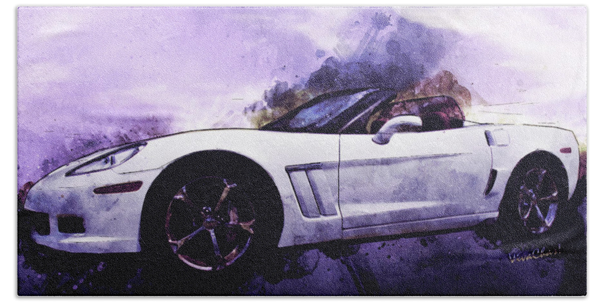 Corvette Bath Towel featuring the mixed media Corvette Convertible Pen and Watercolor by Chas Sinklier