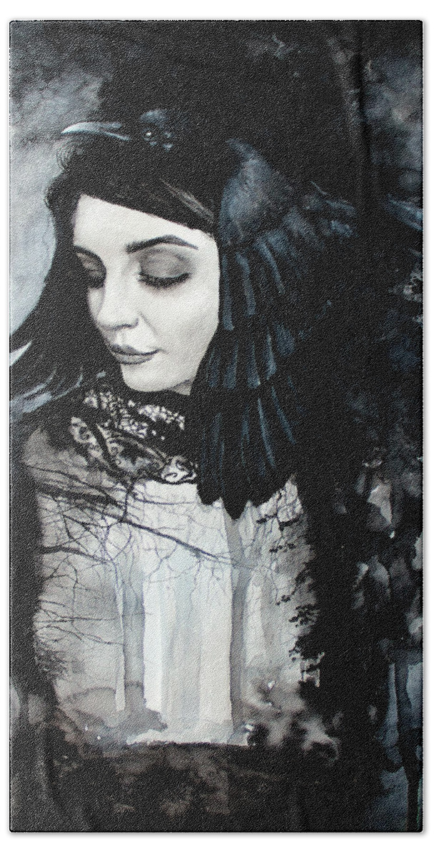 Corvus Hand Towel featuring the painting Corvus by Arleana Holtzmann