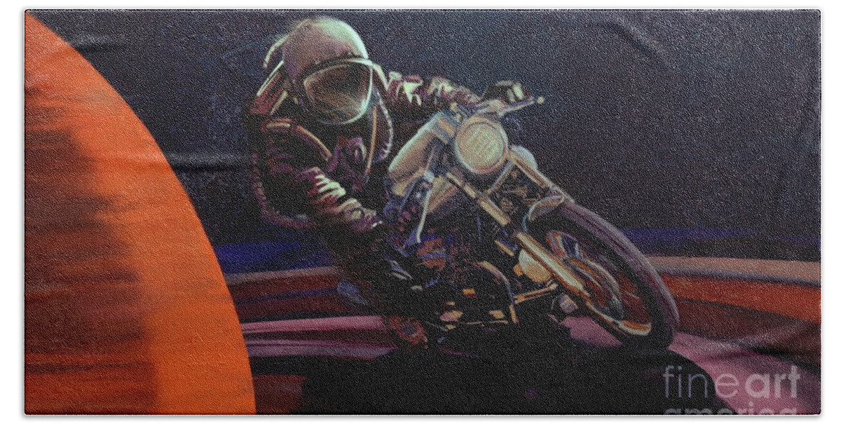 Cafe Racer Hand Towel featuring the painting Cosmic cafe racer by Sassan Filsoof