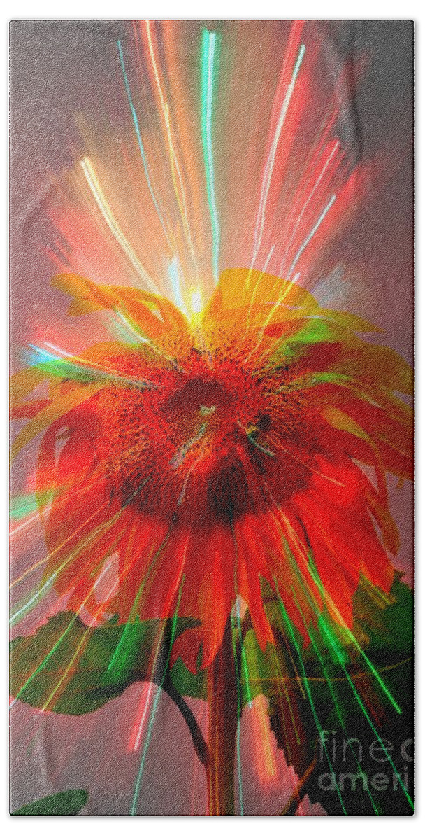 Flowers Bath Towel featuring the photograph Cosmic Sunflower by Rick Rauzi