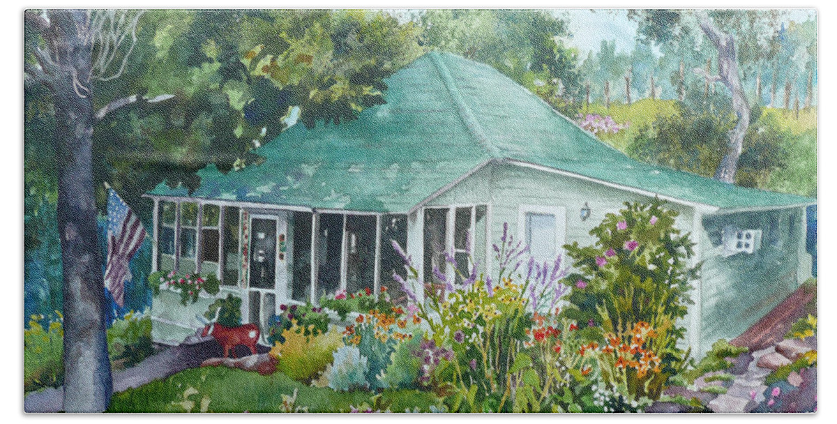 Cottage Painting Hand Towel featuring the painting Cottage at Chautauqua by Anne Gifford