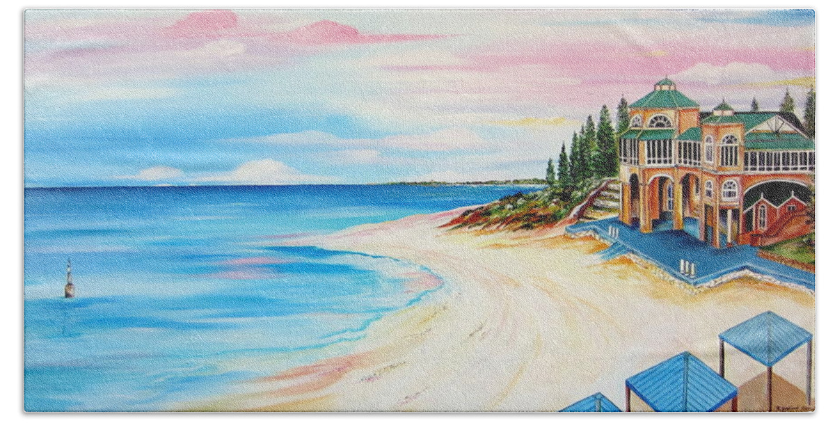 Cottesloe Bath Towel featuring the painting Cottesloe Beach Indiana Tea House by Roberto Gagliardi
