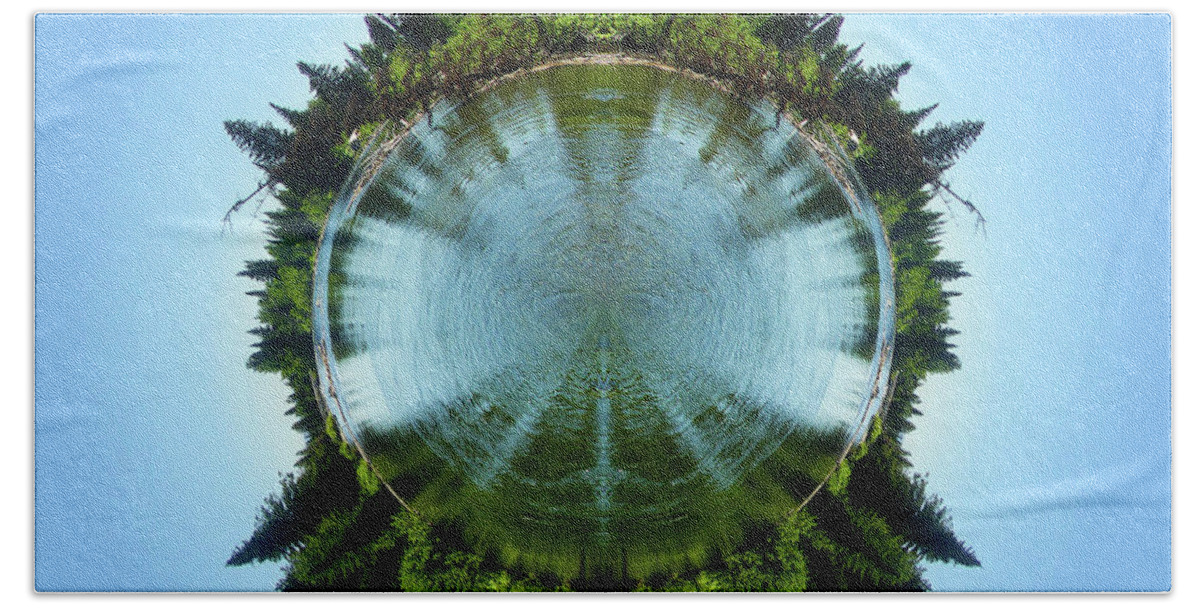 Blue Bath Towel featuring the photograph Cottonwood Creek Mirrored Stereographic Projection by K Bradley Washburn
