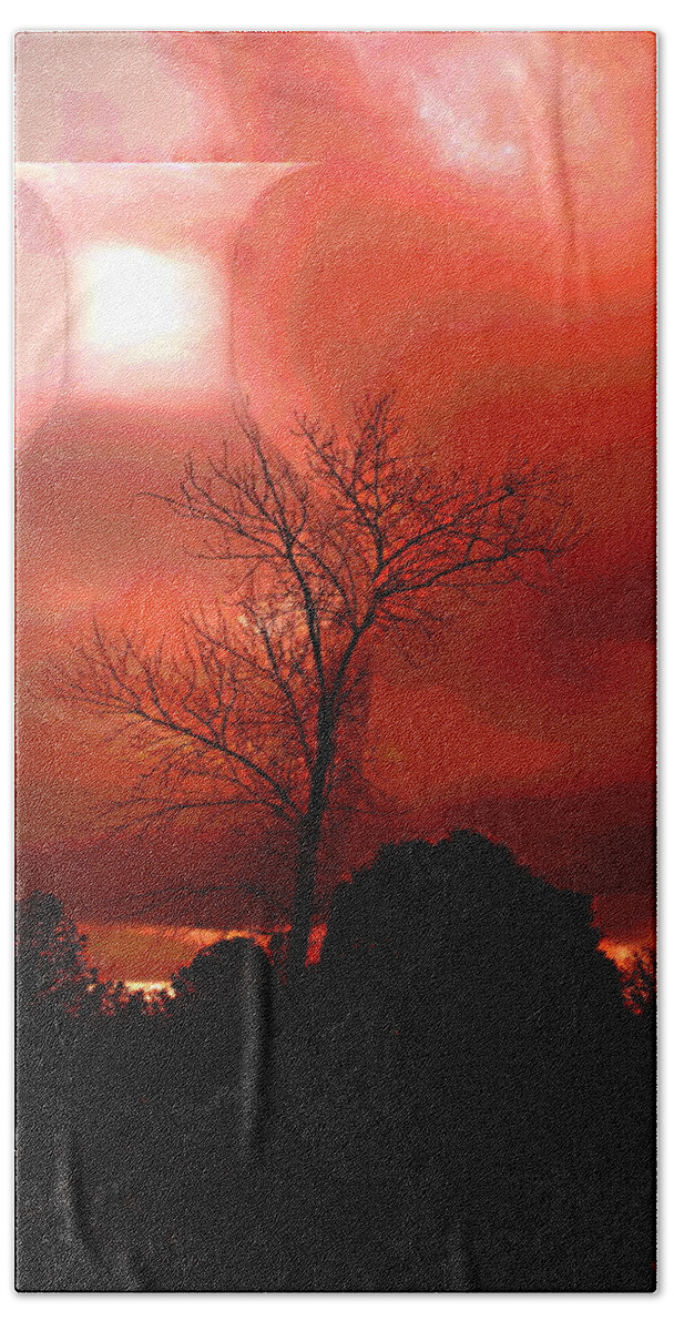 Sunset Hand Towel featuring the photograph Cottonwood Crimson Sunset by Joyce Dickens