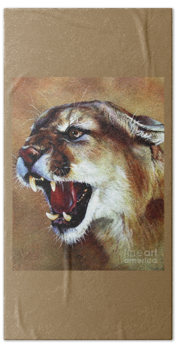 Southwest Art Hand Towel featuring the painting Cougar by J W Baker