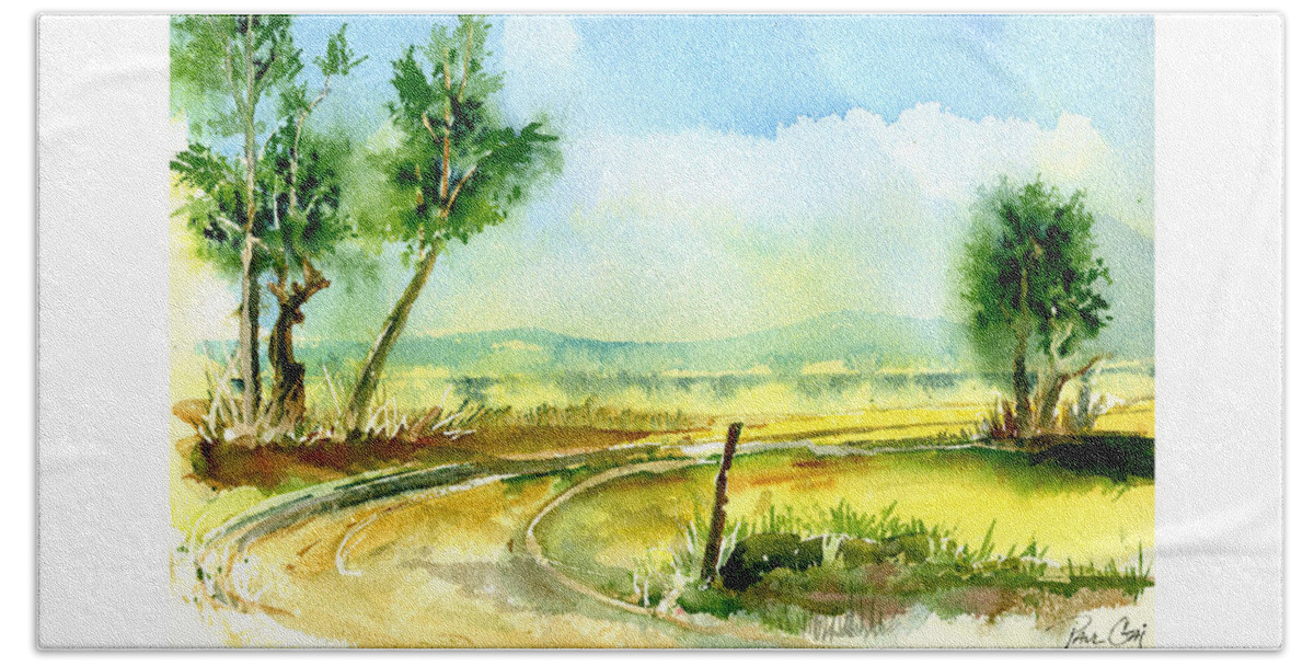 Landscape Hand Towel featuring the painting Country Bend by Paul Gaj