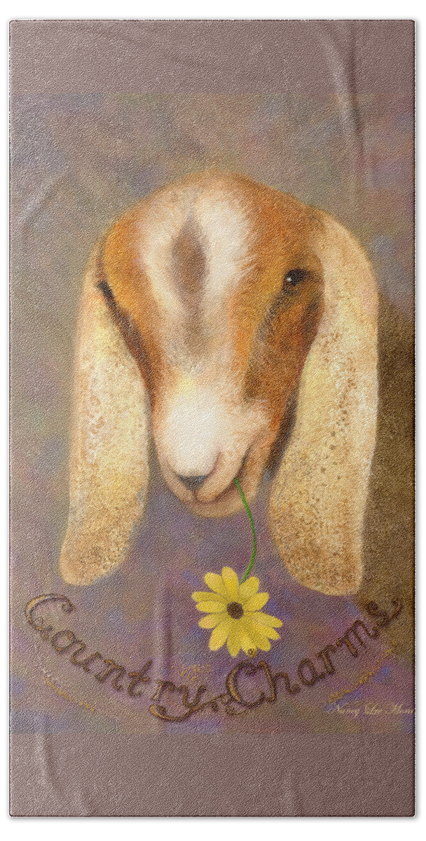 Nubian Dairy Goat Hand Towel featuring the painting Country Charms Nubian Goat with Daisy by Nancy Lee Moran