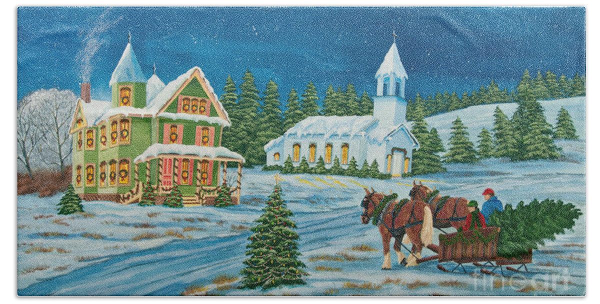 Winter Scene Paintings Bath Towel featuring the painting Country Christmas by Charlotte Blanchard