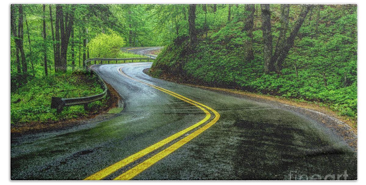Spring Bath Towel featuring the photograph Country Road in Spring Rain by Thomas R Fletcher