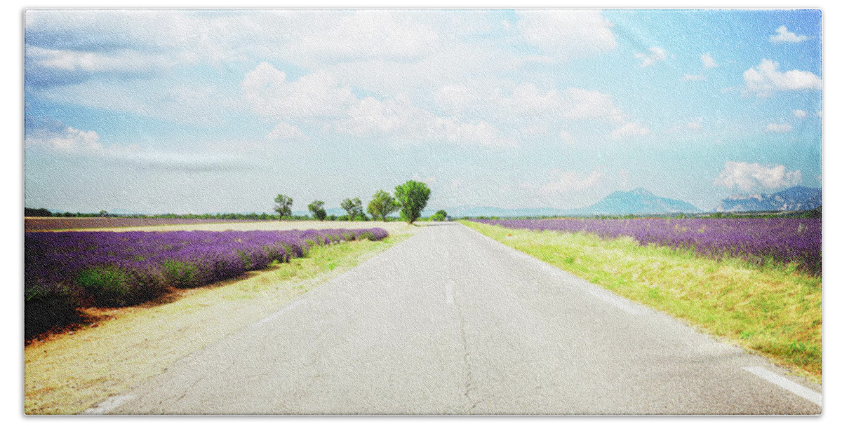 Road Bath Towel featuring the photograph Country Road of Provence by Anastasy Yarmolovich