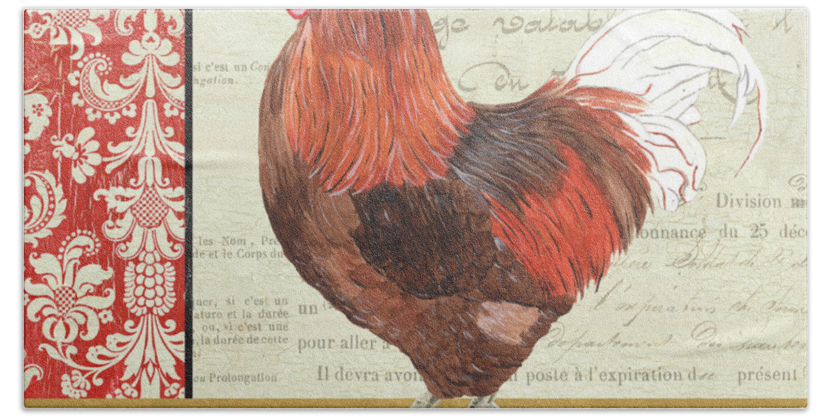 Chicken Bath Towel featuring the painting Country Rooster 2 by Debbie DeWitt