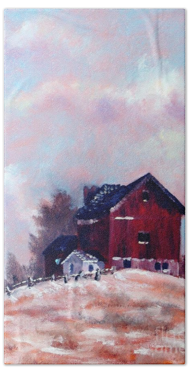 Barn Hand Towel featuring the painting Country sentinel by K M Pawelec