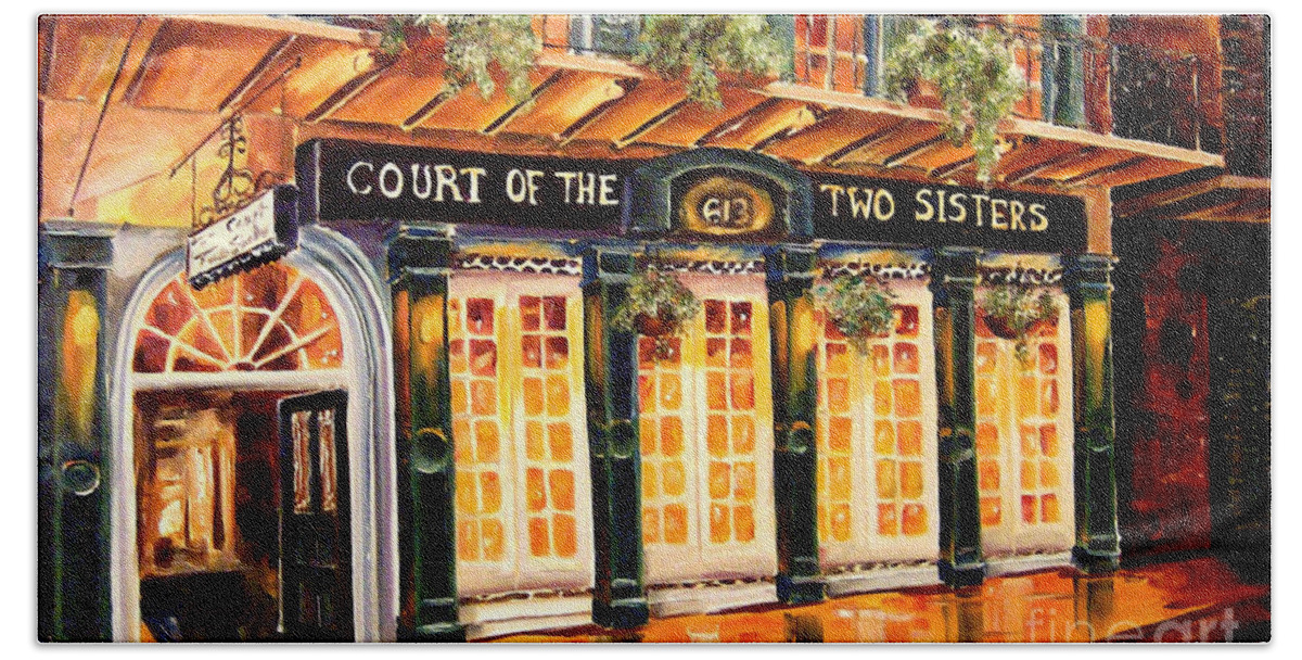 New Orleans Hand Towel featuring the painting Court of the Two Sisters by Diane Millsap