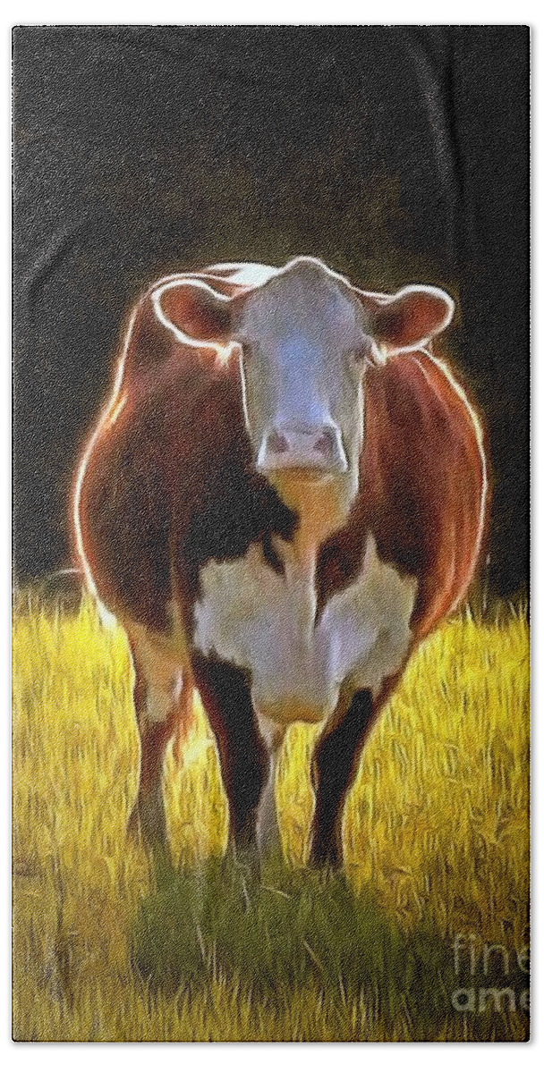 Cow Hand Towel featuring the photograph Cow in a field by Janine Riley