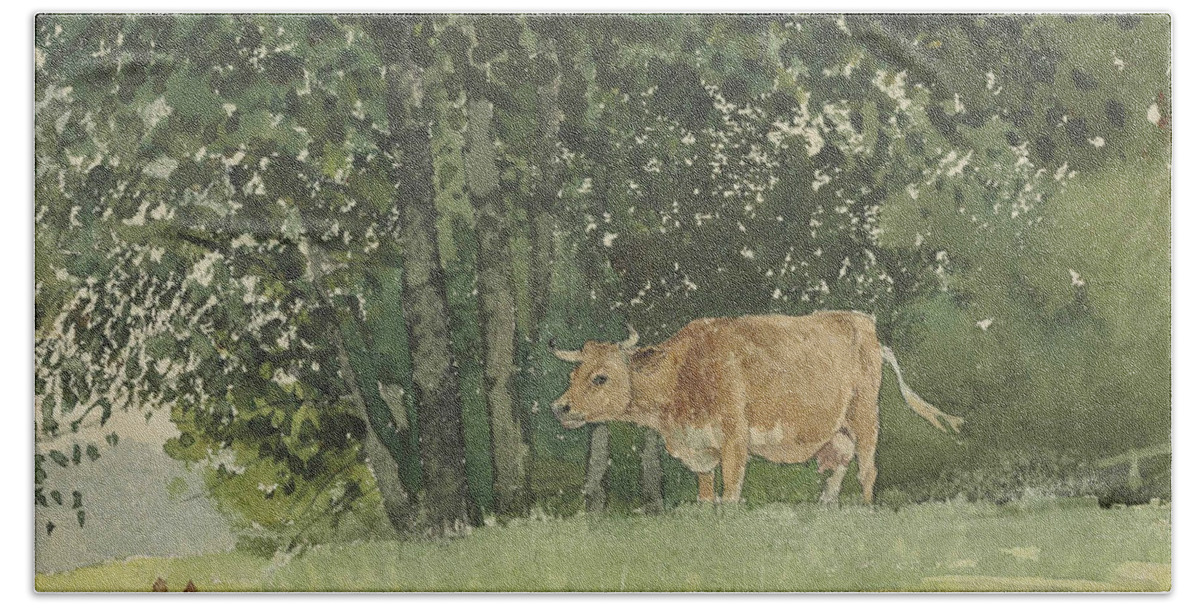 19th Century American Painters Bath Towel featuring the painting Cow in Pasture by Winslow Homer