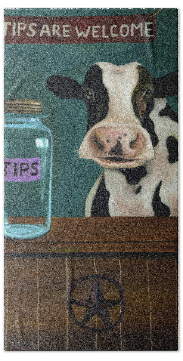 Cow Tipping Hand Towel featuring the painting Cow Tipping by Leah Saulnier The Painting Maniac