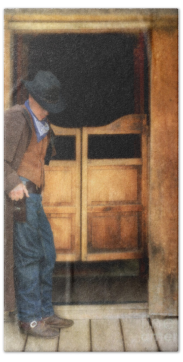 Cowboy Boots Hand Towel featuring the photograph Cowboy by Saloon Doors by Jill Battaglia