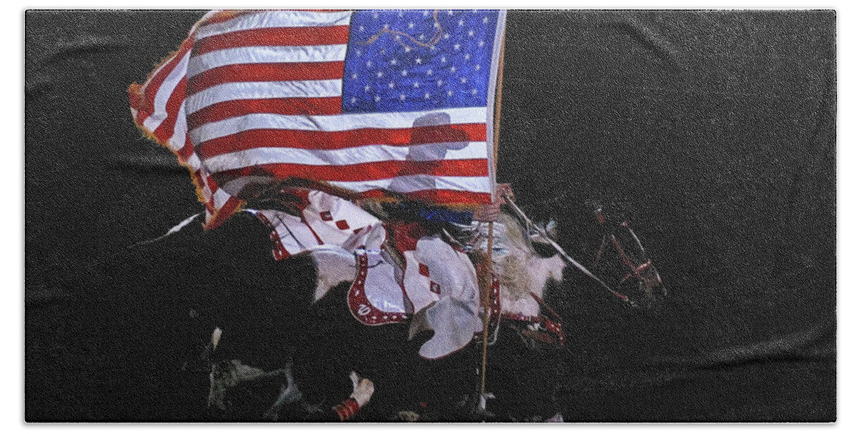 U.s. Flag Bath Towel featuring the photograph Cowboy Patriots by Ron White